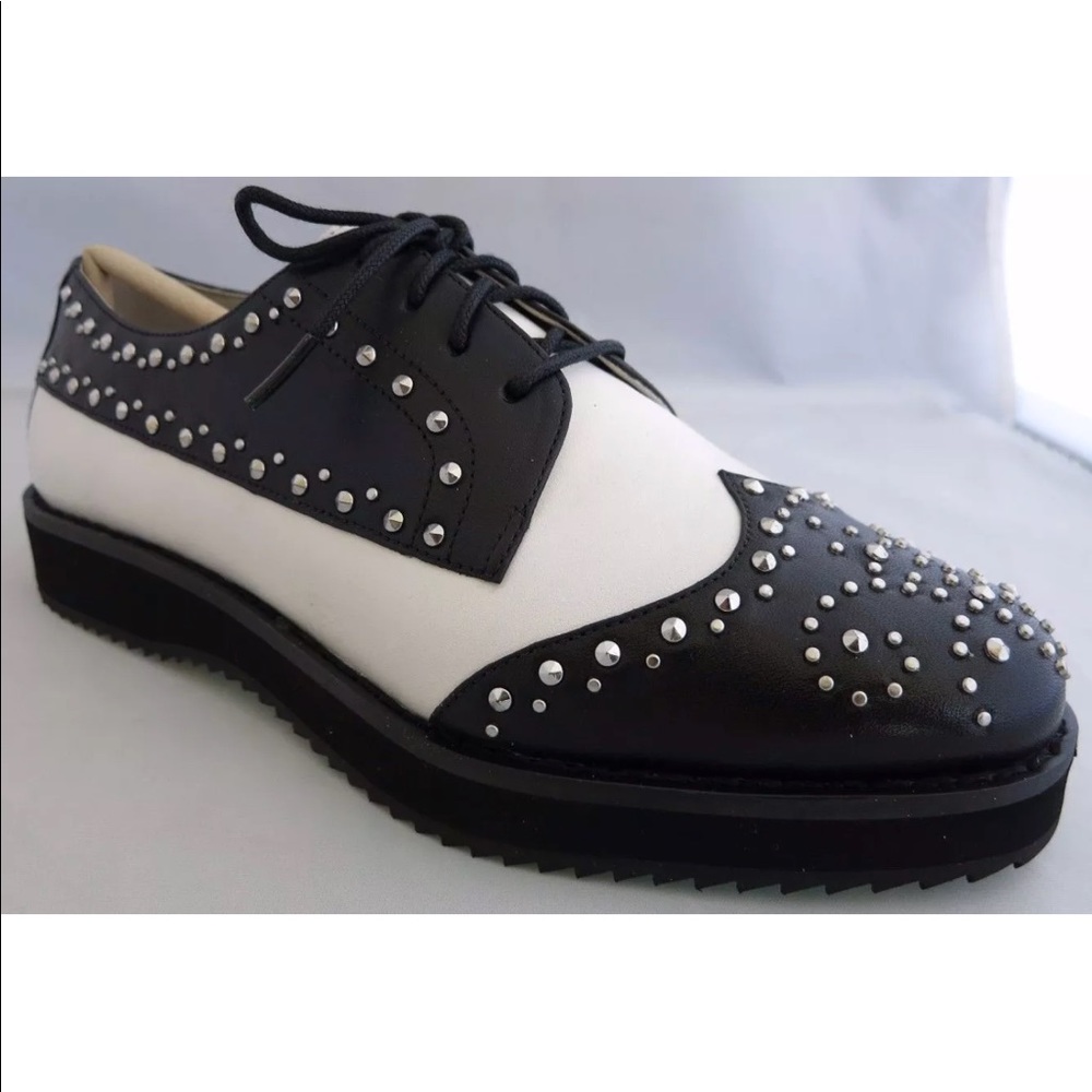 MICHAEL KORS Black White Leather SOFIE Stud Heel